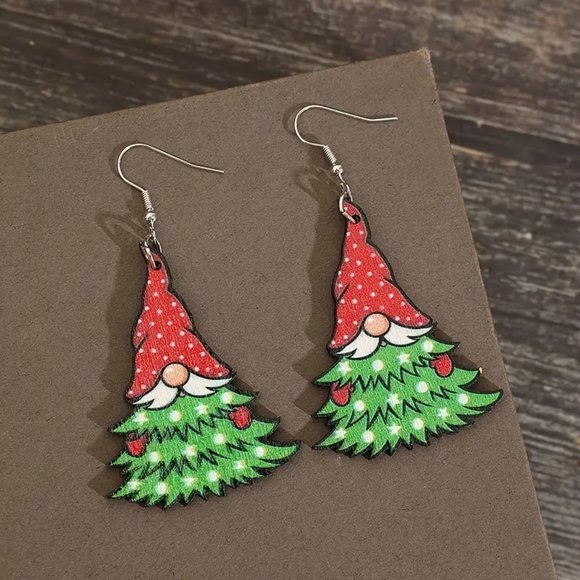 3/$12~Christmas Tree Gnome Earrings - Picture 3 of 4